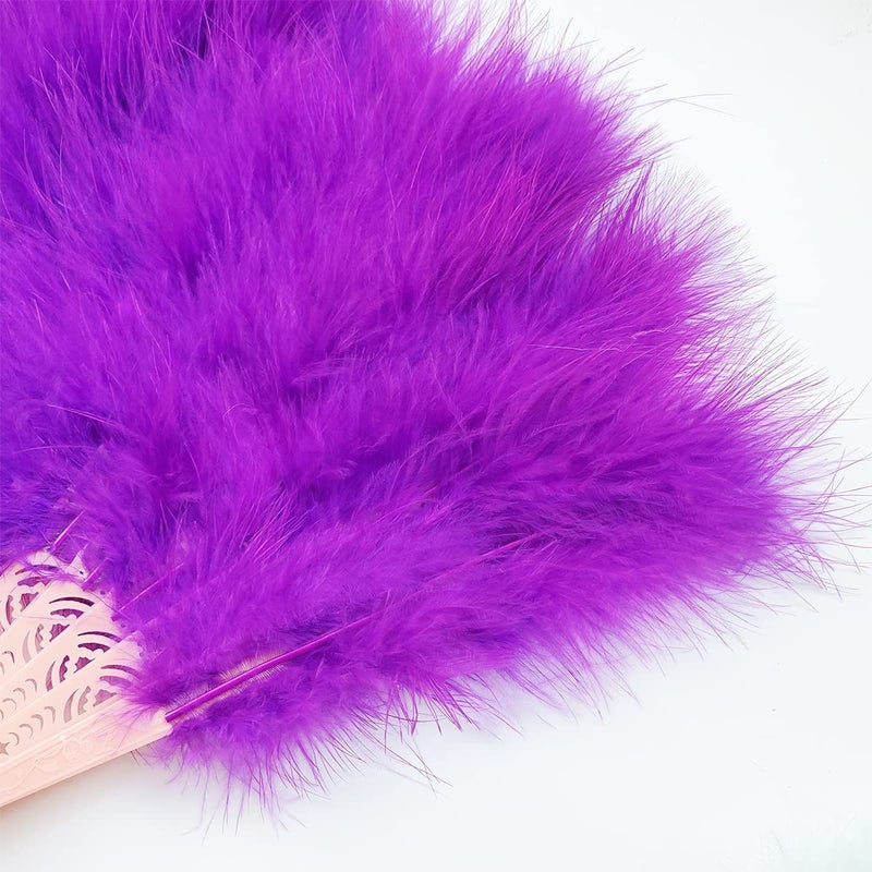 Happy Feather Handheld Marabou Feather Fan, 1920s Vintage Style Flapper Hand Fan for Costume Party and Dancing-purple - Image 3